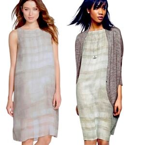 Eileen Fisher Printed Silk Shift Dress, Grey, Size L